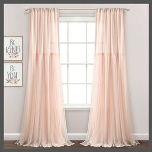 *Lush Decor, Set of 2 (84"x40") Tulle Skirt Solid Window Curtain Pink
